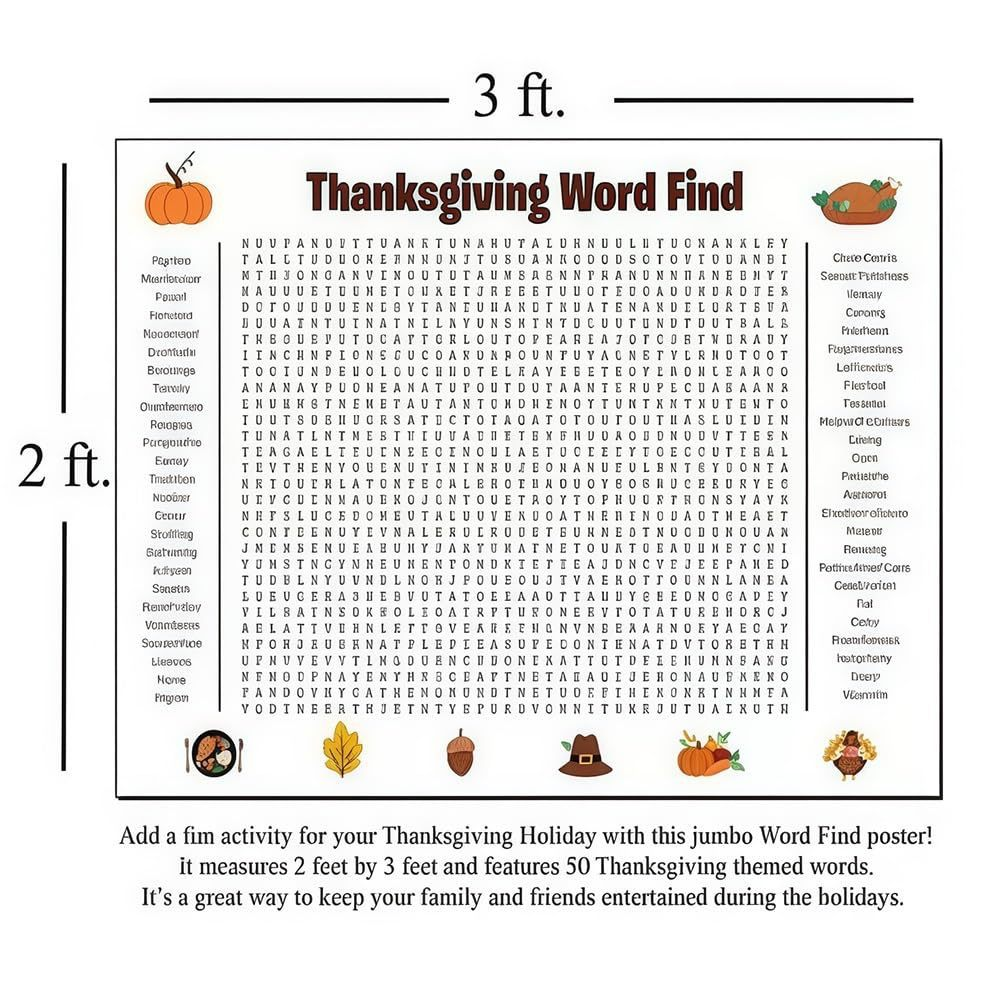 🎉Thanksgiving Word Search Poster(🎉Giant 36"x24" Wall Game)