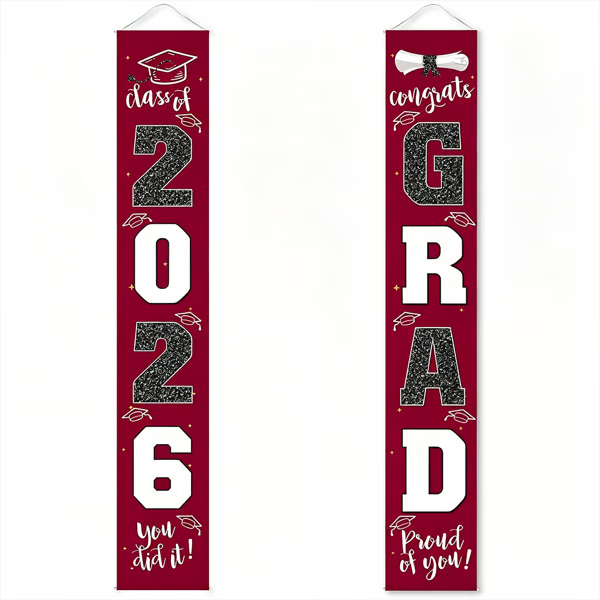 🎓Class of 2026 Graduation Banner | Congrats Grad Front Door Porch Decor for Graduation Party (✨Set of 2)