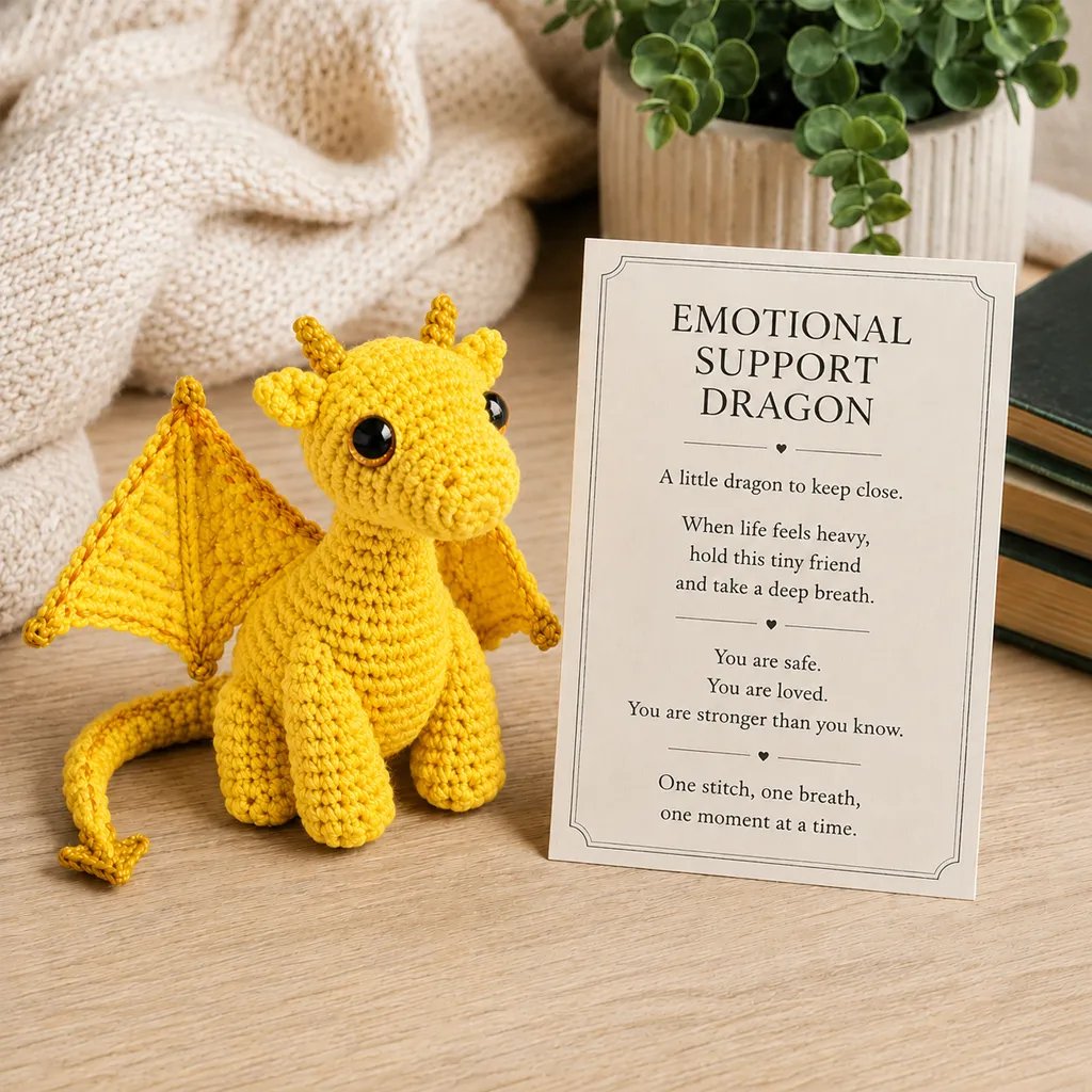 π A Tiny Guardian for Your Big Days β Handcrafted Dragon Pocket Buddy with Encouragement Card