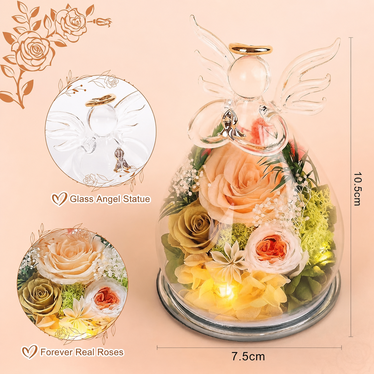 Timeless Angel Preserved Rose in Glass | Mother's Day, Birthday & Anniversary Gift for Mom, Grandma, Wife