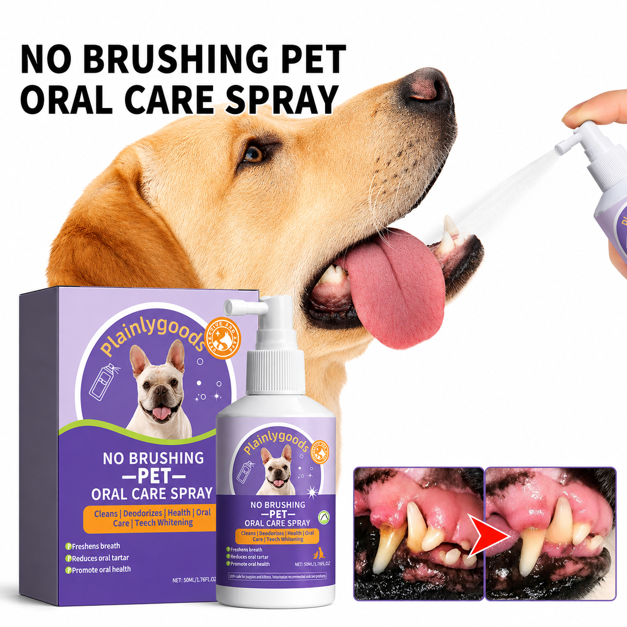 Plainlygoods™ 🍃No-Brushing Oral Care Spray for Dogs & Cats