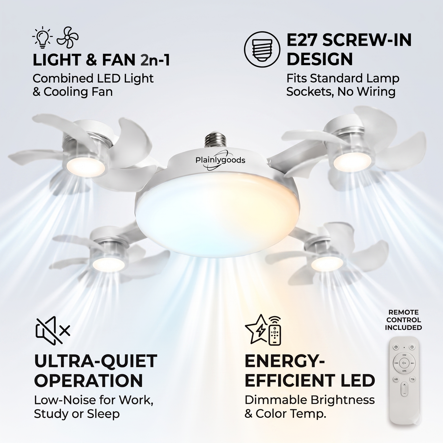 ๐2026 Upgraded E27 Ceiling Fan Light โ 2-in-1 LED Light & Quiet Cooling Fan with Remote Control๐จ