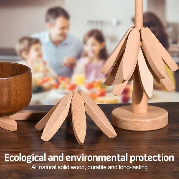 đĽChristmas Early Discount 49% Offâ¨Natural Tree Trivet Set - 4 Wooden Trivets & 1 Stand Like a Christmas Tree