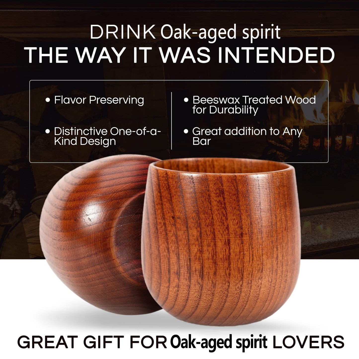 🥃 Cheemex-Wooden Whiskey & Oak-aged spirit Drinking Glass Tumbler Cup,Charred or Uncharred Old Fashioned Glass