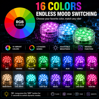 🔥Submersible LED Waterproof Lights – 16 Color Remote Control Aquarium & Party Atmosphere Light