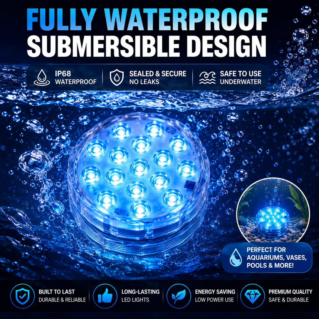 🔥Submersible LED Waterproof Lights – 16 Color Remote Control Aquarium & Party Atmosphere Light