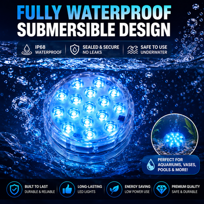 🔥Submersible LED Waterproof Lights – 16 Color Remote Control Aquarium & Party Atmosphere Light
