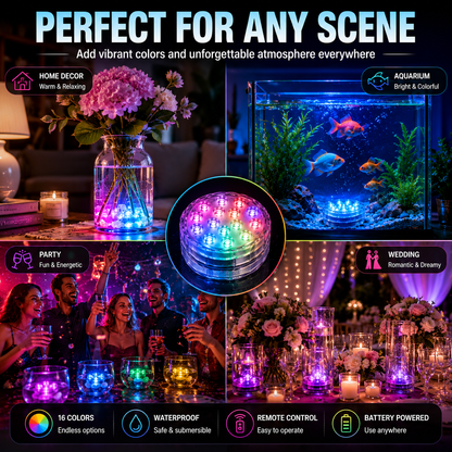 🔥Submersible LED Waterproof Lights – 16 Color Remote Control Aquarium & Party Atmosphere Light