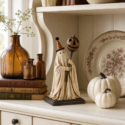 👻 Vintage Lighted Ghost Figurine – Glowing Pumpkin Staff Halloween Decor 🎃
