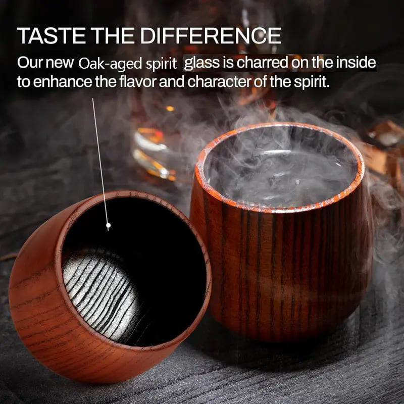 🥃 Cheemex-Wooden Whiskey & Oak-aged spirit Drinking Glass Tumbler Cup,Charred or Uncharred Old Fashioned Glass