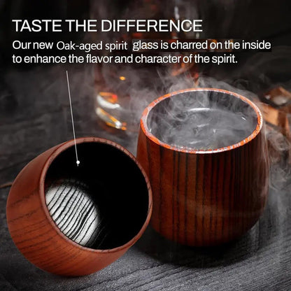 🥃 Cheemex-Wooden Whiskey & Oak-aged spirit Drinking Glass Tumbler Cup,Charred or Uncharred Old Fashioned Glass