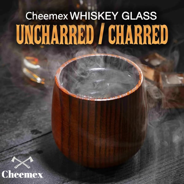 🥃 Cheemex-Wooden Whiskey & Oak-aged spirit Drinking Glass Tumbler Cup,Charred or Uncharred Old Fashioned Glass