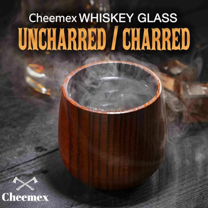 🥃 Cheemex-Wooden Whiskey & Oak-aged spirit Drinking Glass Tumbler Cup,Charred or Uncharred Old Fashioned Glass