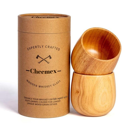 🥃 Cheemex-Wooden Whiskey & Oak-aged spirit Drinking Glass Tumbler Cup,Charred or Uncharred Old Fashioned Glass