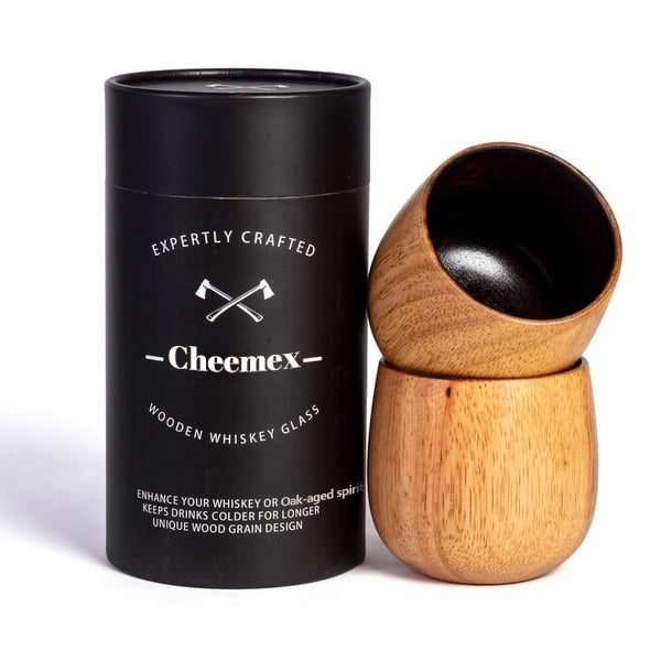 🥃 Cheemex-Wooden Whiskey & Oak-aged spirit Drinking Glass Tumbler Cup,Charred or Uncharred Old Fashioned Glass
