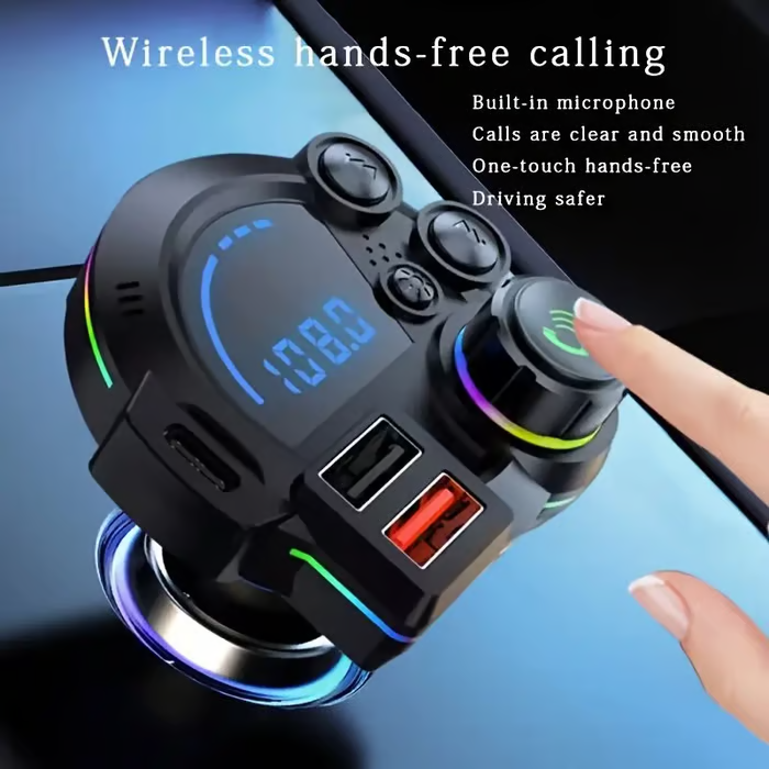 ⚡ 20W PD Car Charger & Bluetooth 5.3 FM Transmitter – Bass Booster & RGB Light – Wireless MP3 Radio Adapter 🎵