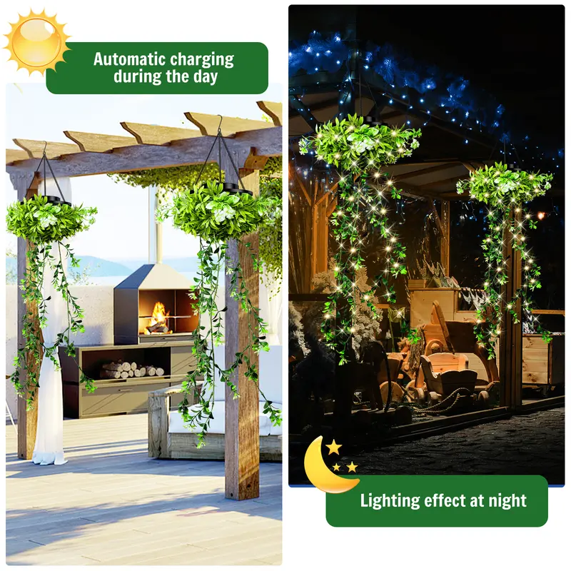 Solar Twinkling Hanging Plant Lights – 66 LED Outdoor Garden Decor