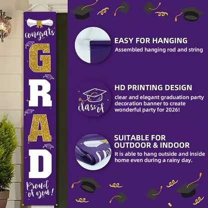 🎓Class of 2026 Graduation Banner | Congrats Grad Front Door Porch Decor for Graduation Party (✨Set of 2)