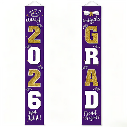 🎓Class of 2026 Graduation Banner | Congrats Grad Front Door Porch Decor for Graduation Party (✨Set of 2)