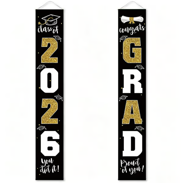 🎓Class of 2026 Graduation Banner | Congrats Grad Front Door Porch Decor for Graduation Party (✨Set of 2)