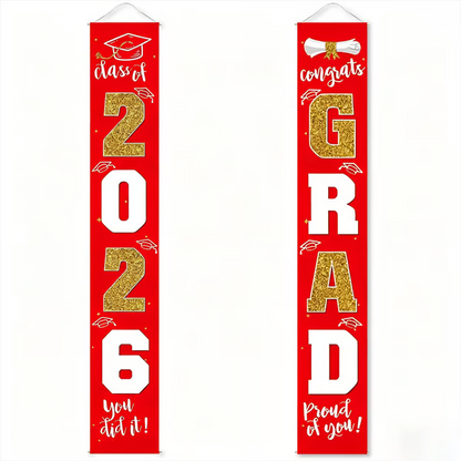 🎓Class of 2026 Graduation Banner | Congrats Grad Front Door Porch Decor for Graduation Party (✨Set of 2)