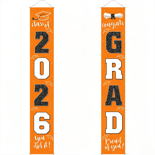 🎓Class of 2026 Graduation Banner | Congrats Grad Front Door Porch Decor for Graduation Party (✨Set of 2)