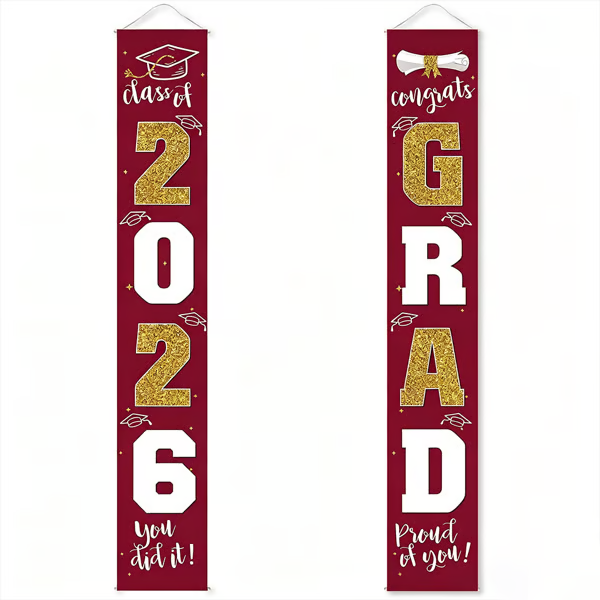 🎓Class of 2026 Graduation Banner | Congrats Grad Front Door Porch Decor for Graduation Party (✨Set of 2)