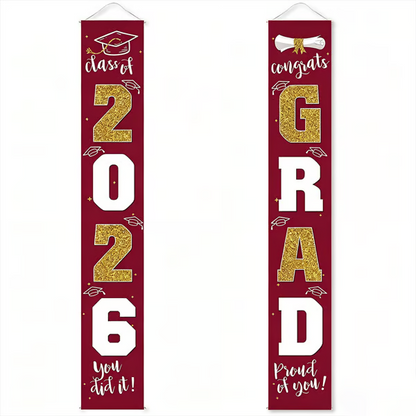 🎓Class of 2026 Graduation Banner | Congrats Grad Front Door Porch Decor for Graduation Party (✨Set of 2)