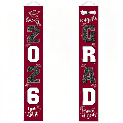 🎓Class of 2026 Graduation Banner | Congrats Grad Front Door Porch Decor for Graduation Party (✨Set of 2)