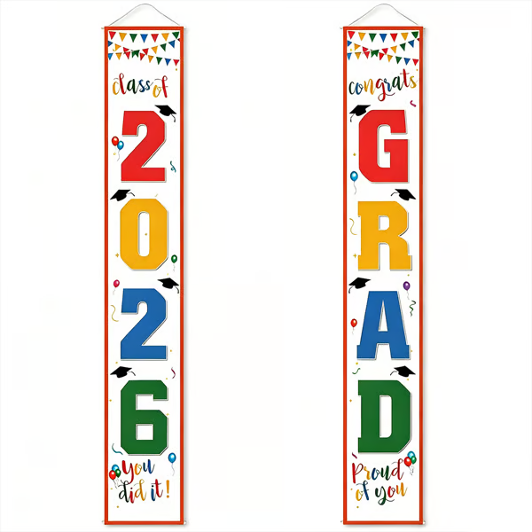 🎓Class of 2026 Graduation Banner | Congrats Grad Front Door Porch Decor for Graduation Party (✨Set of 2)