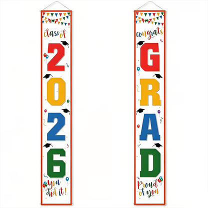 🎓Class of 2026 Graduation Banner | Congrats Grad Front Door Porch Decor for Graduation Party (✨Set of 2)
