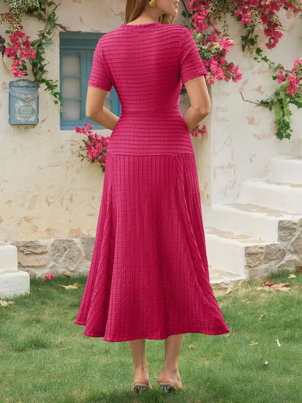 Wenrine Elegant Textured Button Midi Dress