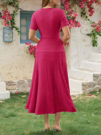 Wenrine Elegant Textured Button Midi Dress