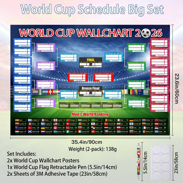 ⚽🏆 Ultimate 2026 Soccer Fan Wall Chart Kit – Group Stage & Knockout Posters (23.6” x 35.4”), Marker Pen & Mounting Strips Included 🎁