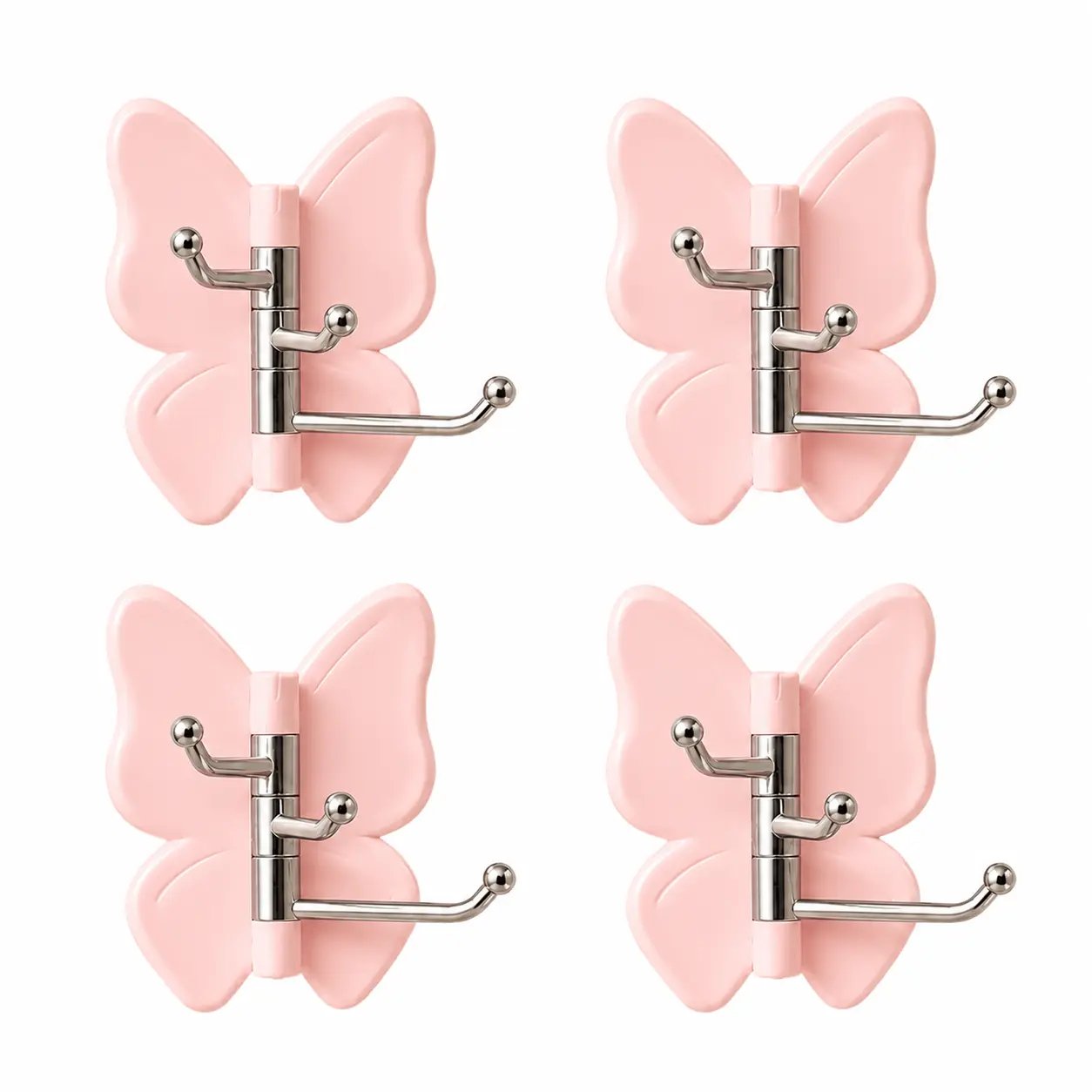 4-Pack Rotating Butterfly Adhesive Wall Hooks – No-Drill Towel & Key Organizer