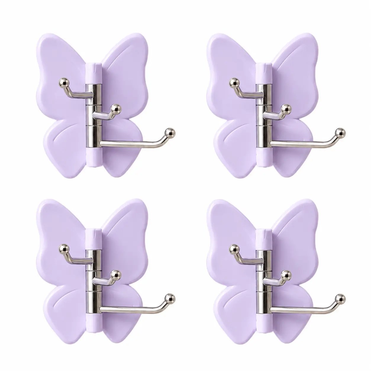 4-Pack Rotating Butterfly Adhesive Wall Hooks – No-Drill Towel & Key Organizer