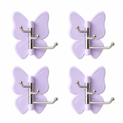 4-Pack Rotating Butterfly Adhesive Wall Hooks – No-Drill Towel & Key Organizer