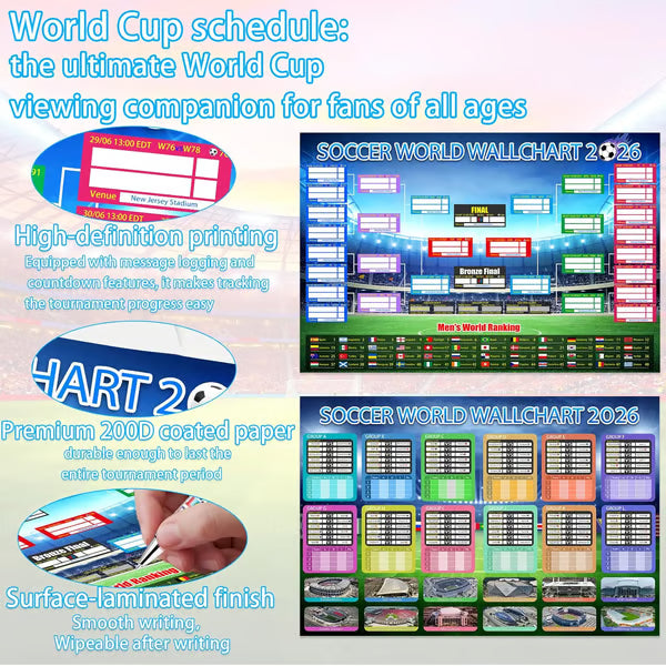 ⚽🏆 Ultimate 2026 Soccer Fan Wall Chart Kit – Group Stage & Knockout Posters (23.6” x 35.4”), Marker Pen & Mounting Strips Included 🎁