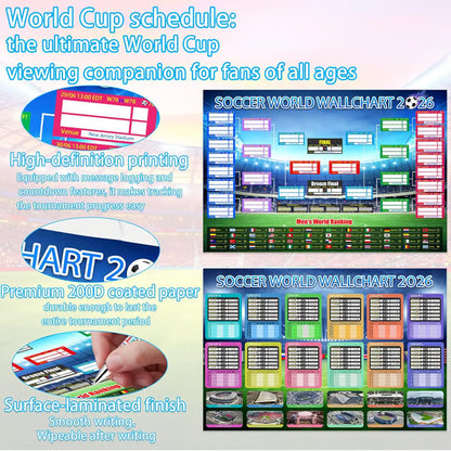 ⚽🏆 Ultimate 2026 Soccer Fan Wall Chart Kit – Group Stage & Knockout Posters (23.6” x 35.4”), Marker Pen & Mounting Strips Included 🎁