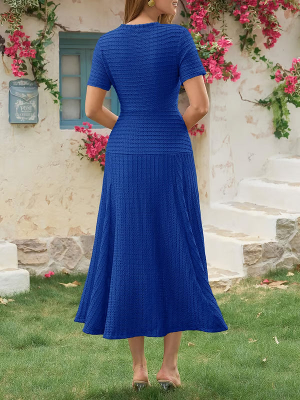 Wenrine Elegant Textured Button Midi Dress