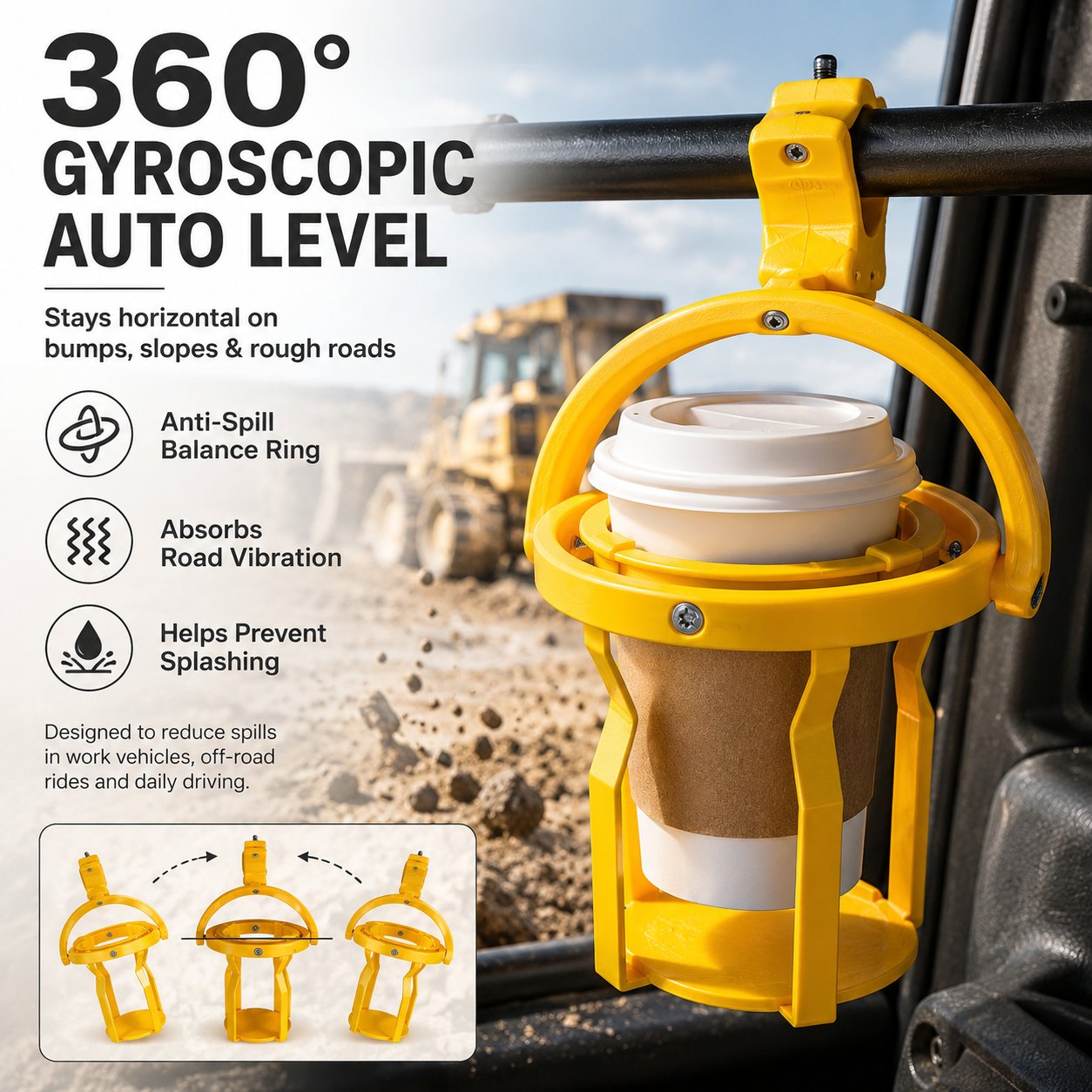 Gyroscopic Anti-Spill Clamp-On Cup Holder 🚚