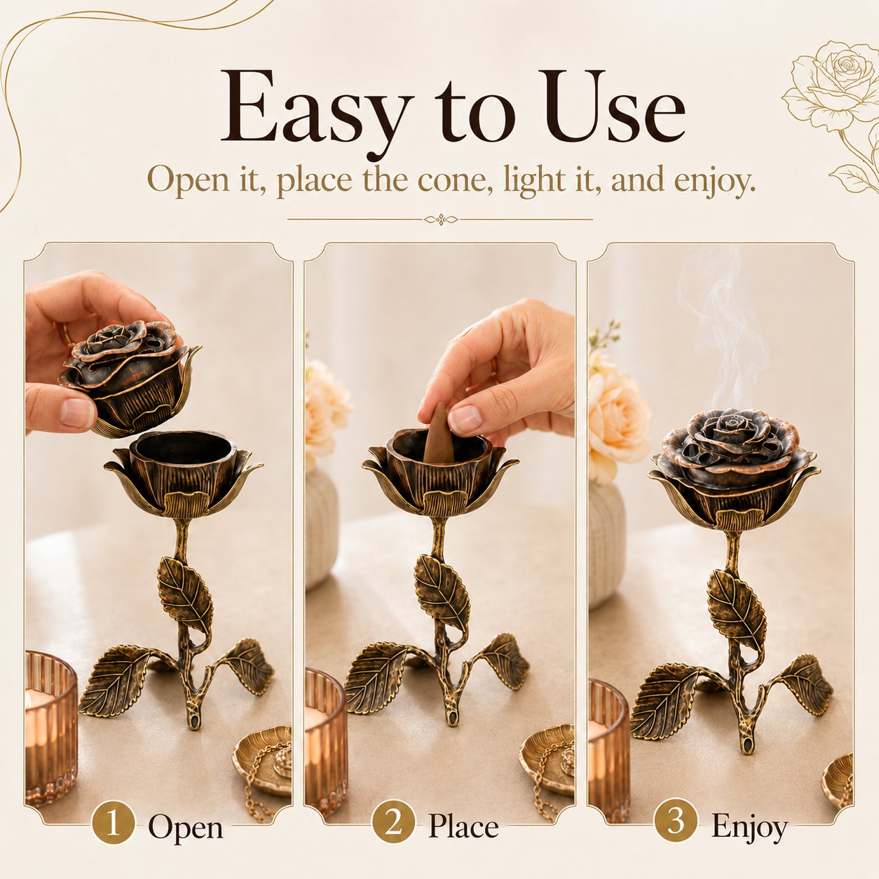 🔥LAST DAY 50% OFF - 🌹💕Vintage Rose Incense Burner(✨Buy 2 Free Shipping)