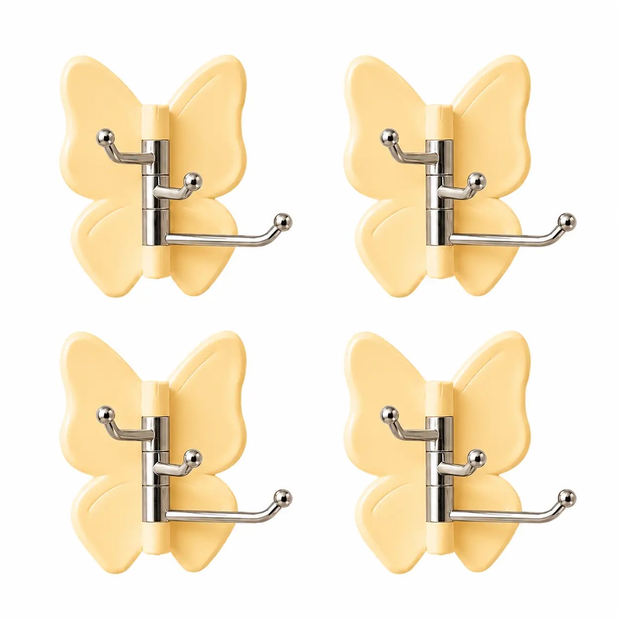 4-Pack Rotating Butterfly Adhesive Wall Hooks – No-Drill Towel & Key Organizer