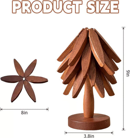 🔥Christmas Early Discount 49% Off✨Natural Tree Trivet Set - 4 Wooden Trivets & 1 Stand Like a Christmas Tree