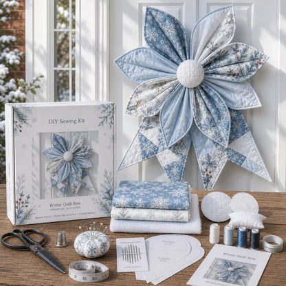 🎀 Oversized Quilted Bow Sewing Kit | Coordinated Printed Fabrics, Soft Batting, Pre-Designed Templates & Complete Supplies for a Full 23–25 in Statement Bow 🍁✨