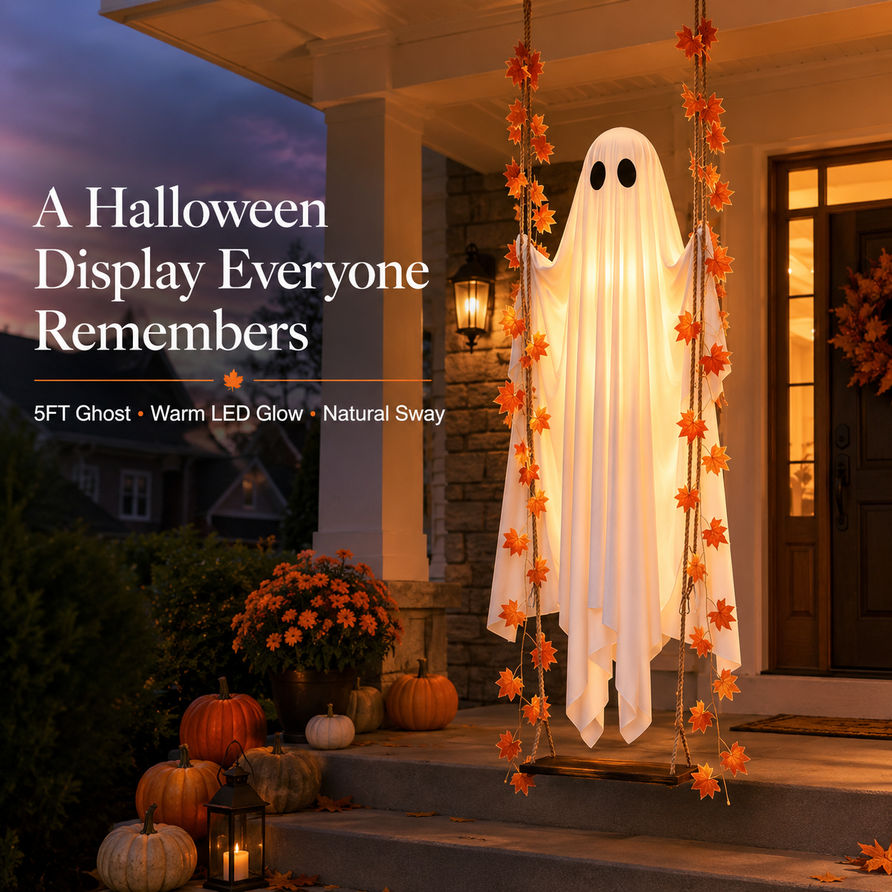 👻 The Viral 5FT Swinging Ghost – Light-Up Halloween Porch Decor 🎃✨