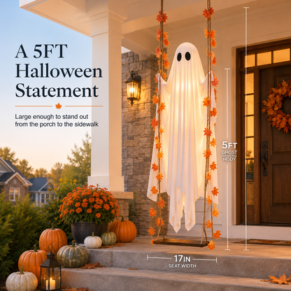 👻 The Viral 5FT Swinging Ghost – Light-Up Halloween Porch Decor 🎃✨