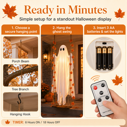 👻 The Viral 5FT Swinging Ghost – Light-Up Halloween Porch Decor 🎃✨