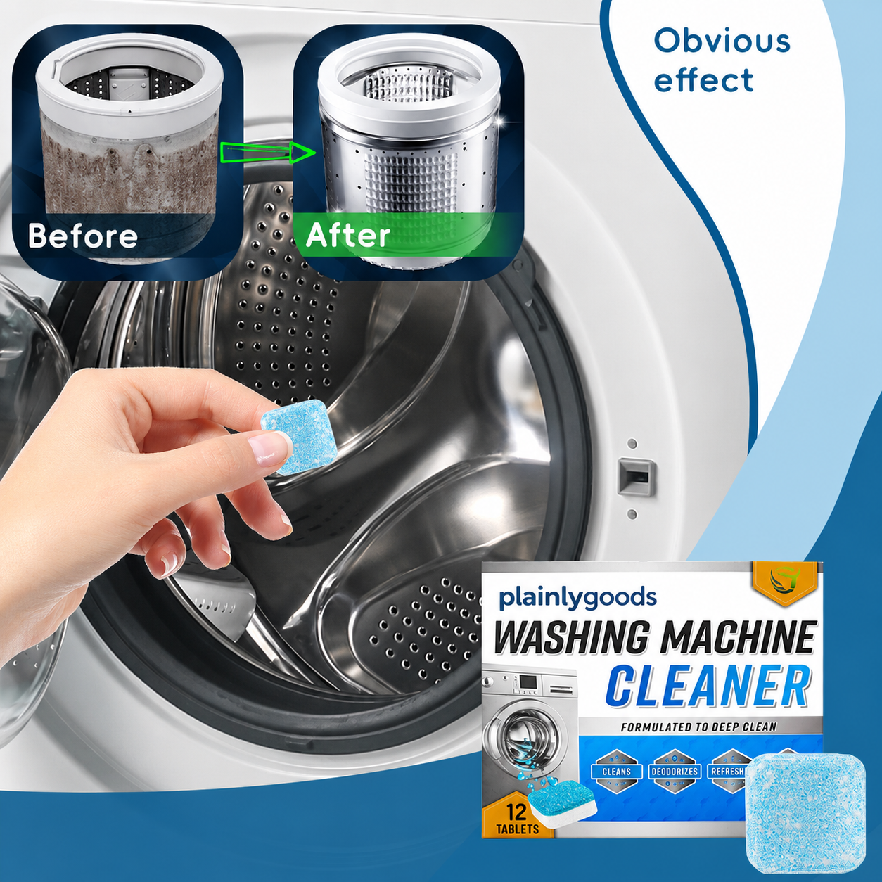 Plainlygoods Washing Machine Cleaner Tablets – Deep Clean, Deodorize & Refresh, 12 Count