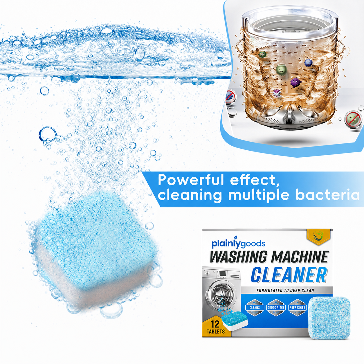 Plainlygoods Washing Machine Cleaner Tablets – Deep Clean, Deodorize & Refresh, 12 Count